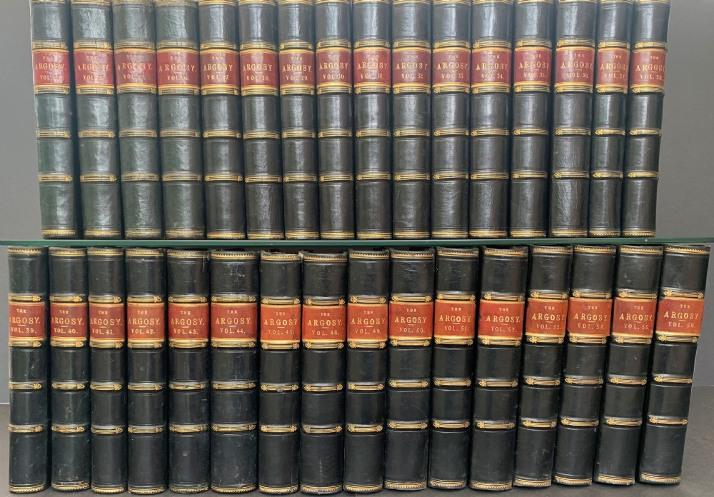 Uniformly bound 32 book run of The Argosy 1877-1893 (volumes 23-56 but missing volumes 46 & 47)