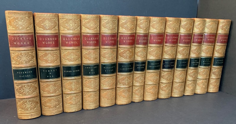 13 handsomely bound books by Charles Dickens circa 1880