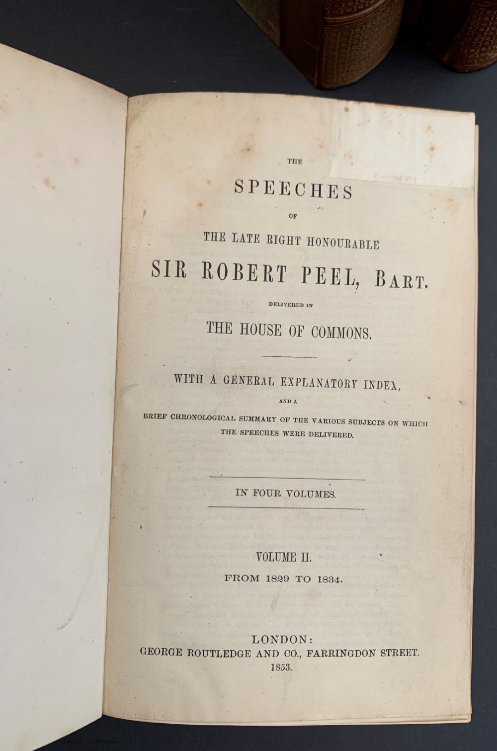 FIRST EDITION 4 book set of The Speeches of Sir Robert Peel dated 1853 View VII