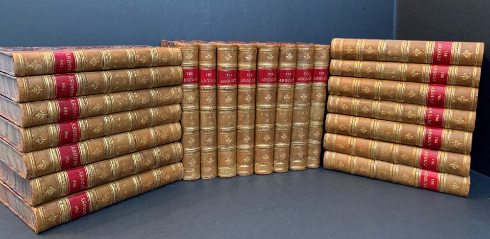 An attractive and uniformly bound 22 book unbroken run of The Argosy dated 1867-1878