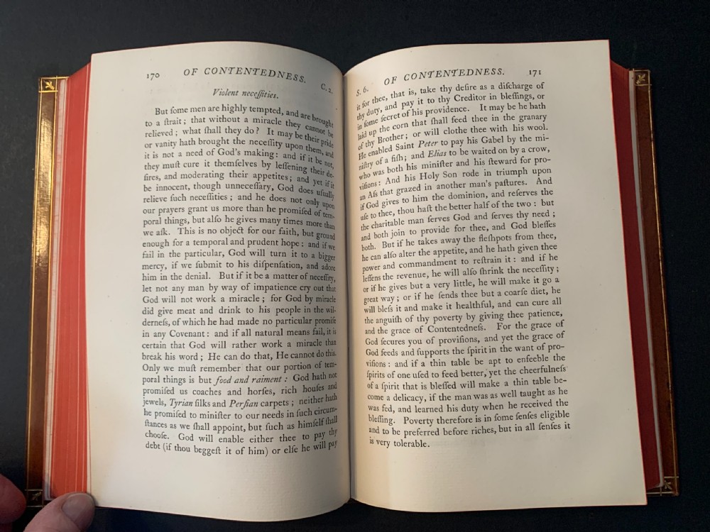Beautifully bound 2 book set of Taylor's The Rule and Exercise of Holy Living and Holy Dying dated 1857 View XI