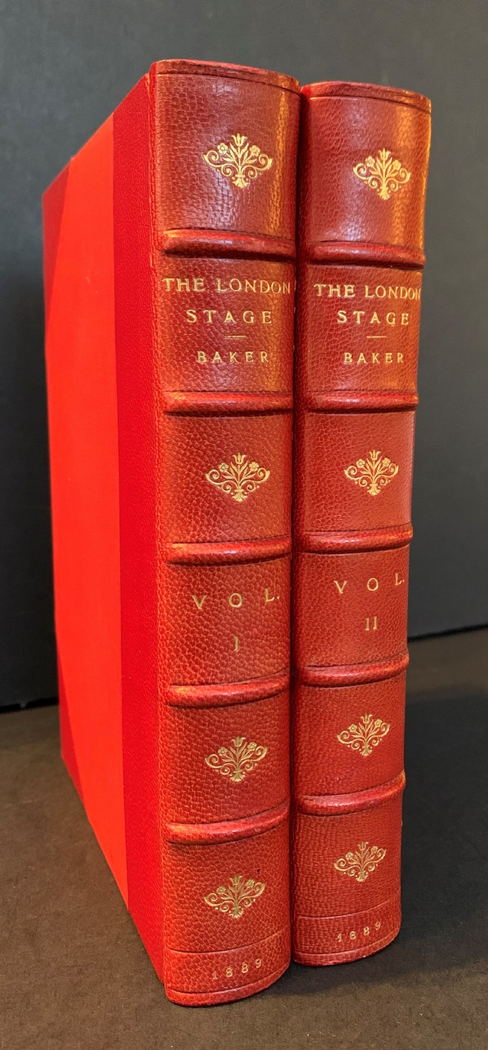 Finely bound 1st edition 2 book set of Henry Barton Baker's The London Stage; Its History and Traditions from 1576-1888