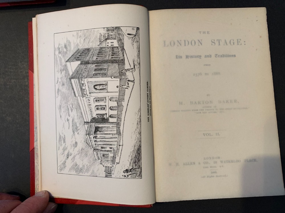 Finely bound 1st edition 2 book set of Henry Barton Baker's The London Stage; Its History and Traditions from 1576-1888 View XIII