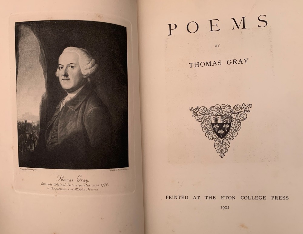 Finely bound book of Poems by Thomas Gray printed by Eton College Press  View XII