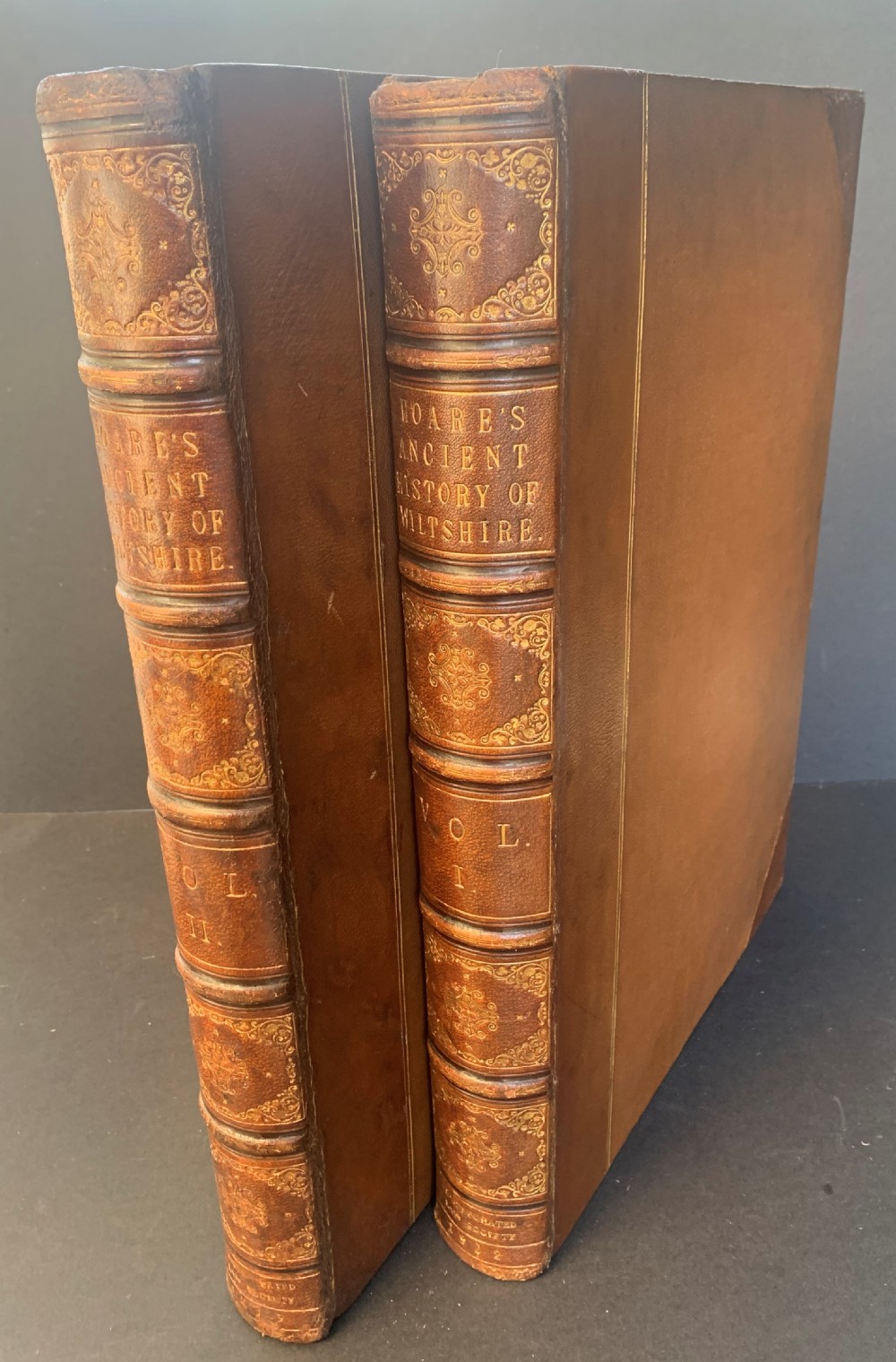 Regency period 2 book elephant folio 1st Edition set of Sir William Colt Hoare's Ancient History of Wiltshire with numerous full page engraved plates