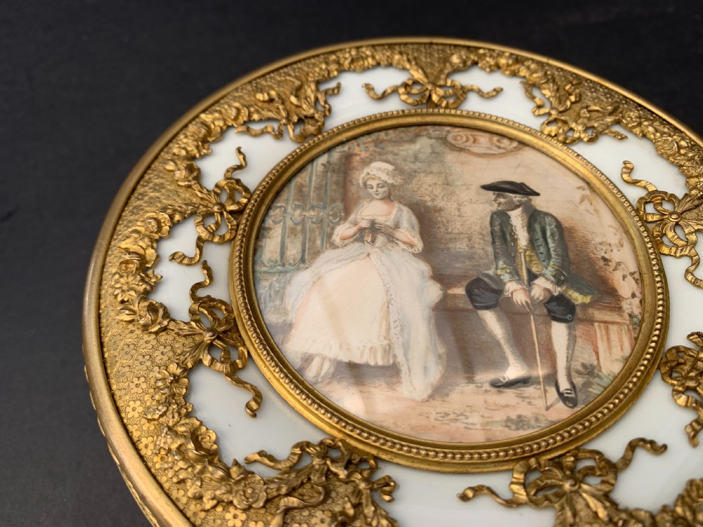 Charming good quality late 19th century French ormolu mounted glazed white porcelain casket or jewellery box View II