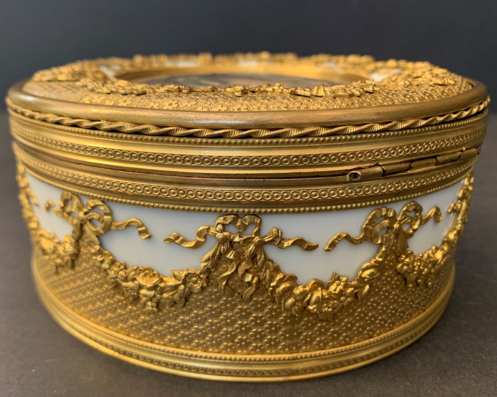 Charming good quality late 19th century French ormolu mounted glazed white porcelain casket or jewellery box View IV