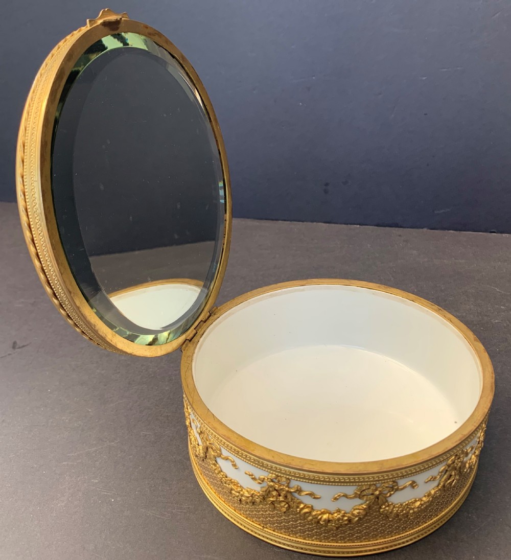 Charming good quality late 19th century French ormolu mounted glazed white porcelain casket or jewellery box View VI