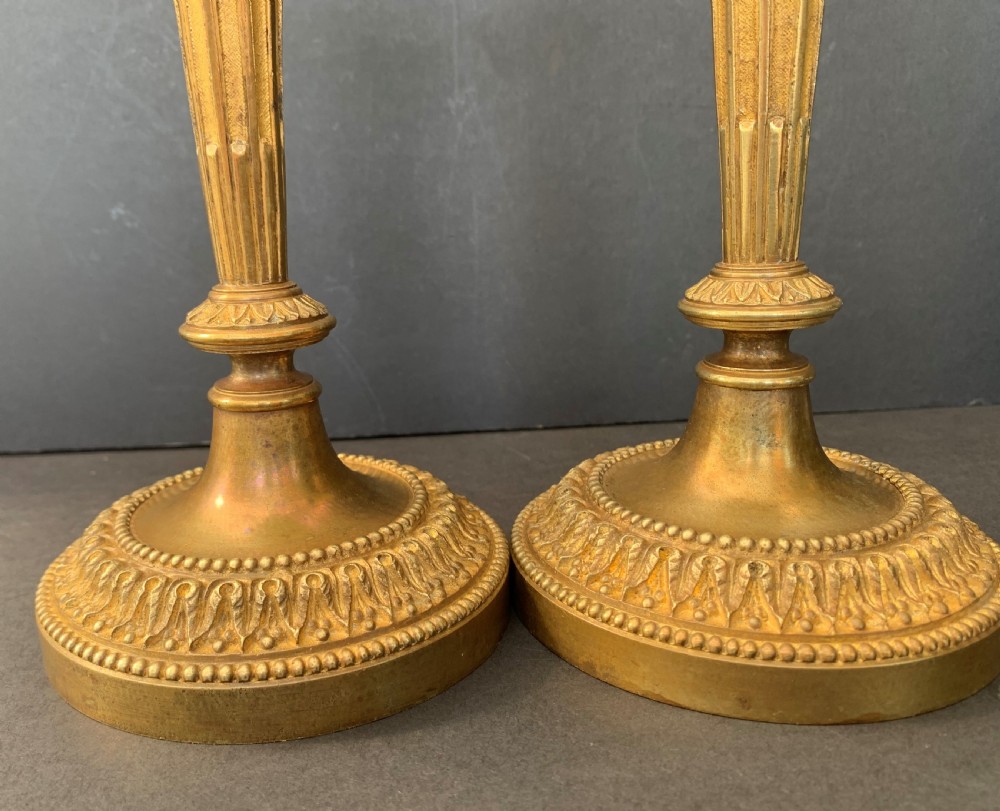 Smart pair of circa 1870 French gilt bronze candlesticks in the Louis XVI manner View III
