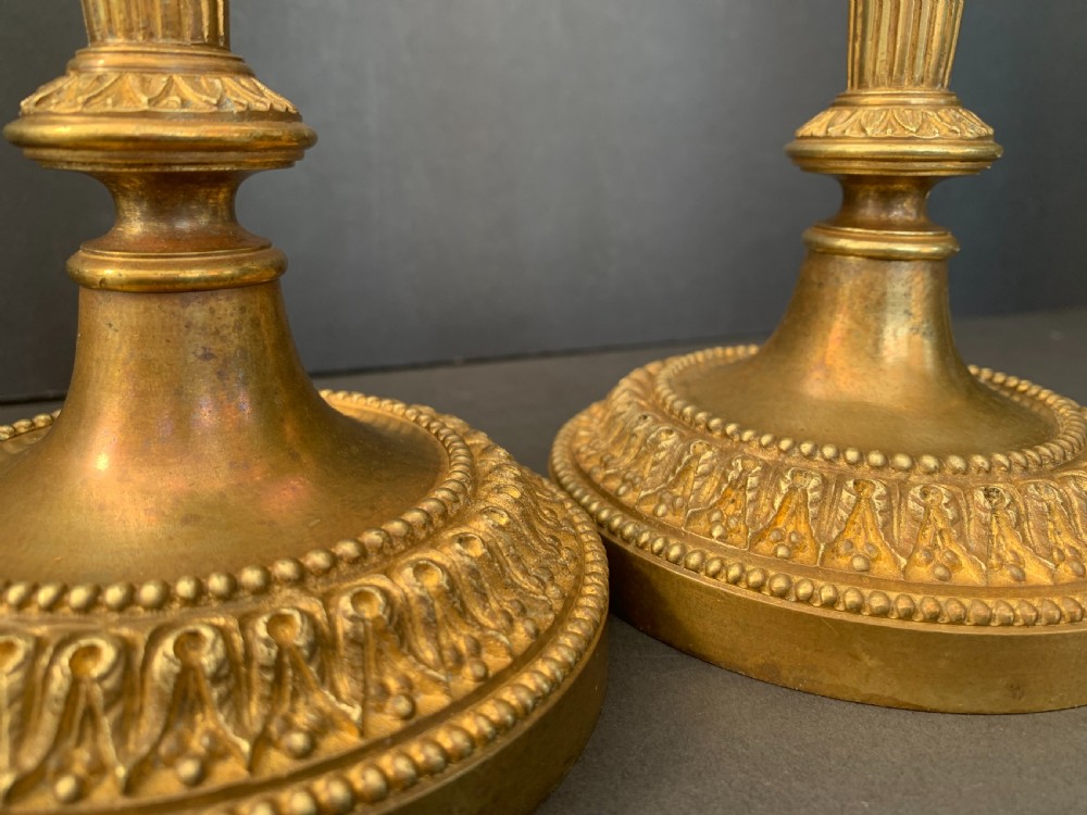 Smart pair of circa 1870 French gilt bronze candlesticks in the Louis XVI manner View IV