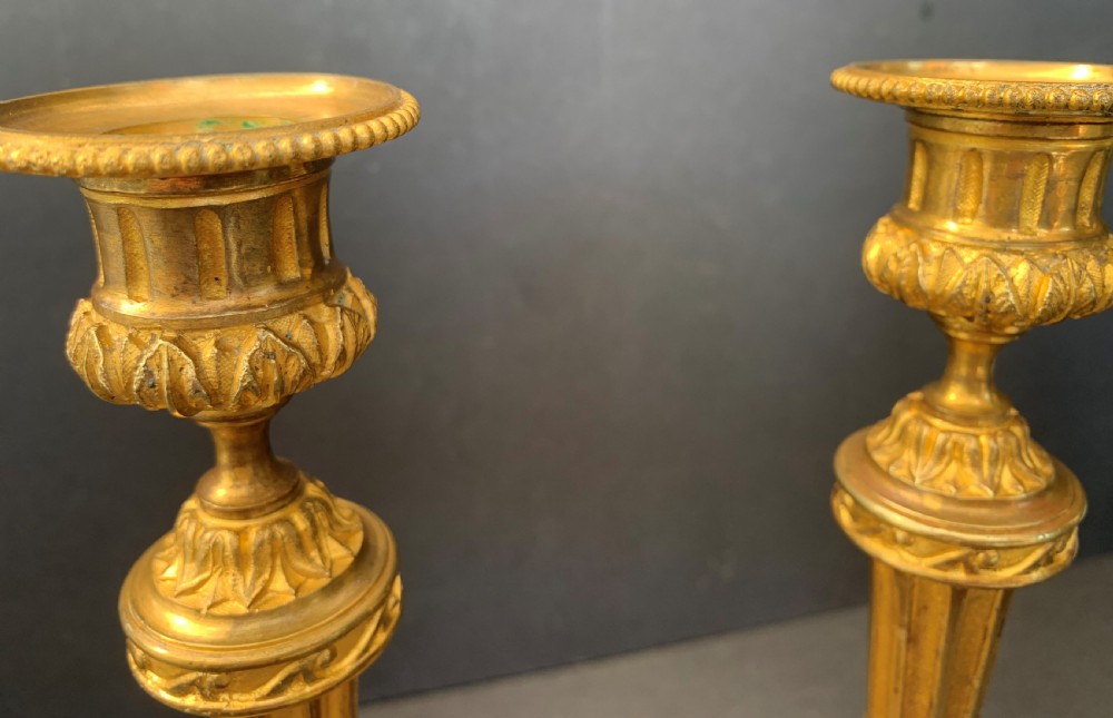 Smart pair of circa 1870 French gilt bronze candlesticks in the Louis XVI manner View VI