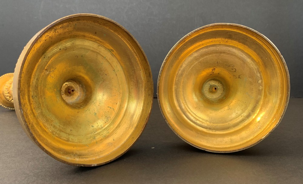 Smart pair of circa 1870 French gilt bronze candlesticks in the Louis XVI manner View VII
