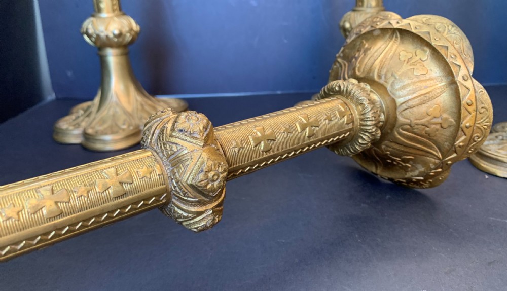 A scarce late 19th century set of 5 ormolu ecclesiastical pricket candlesticks  View III