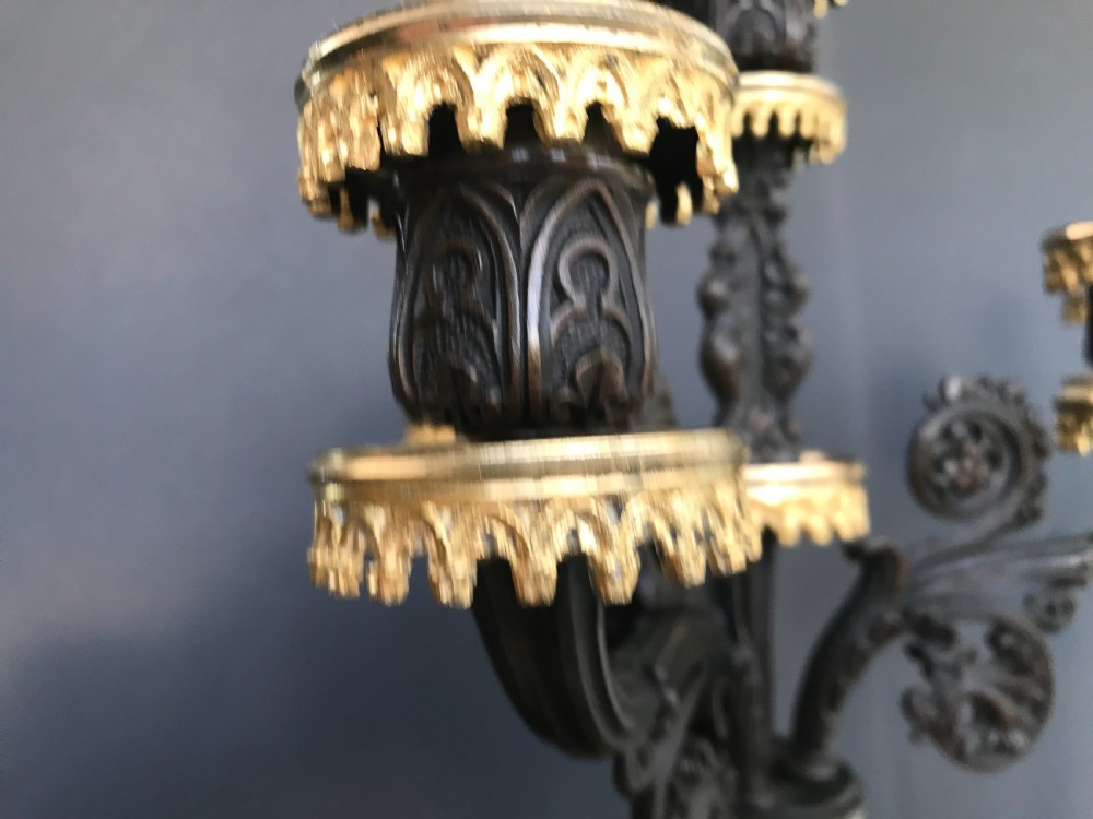 Stunning pair of French Charles X period 4 light bronze and ormolu candelabra circa 1830 View VIII