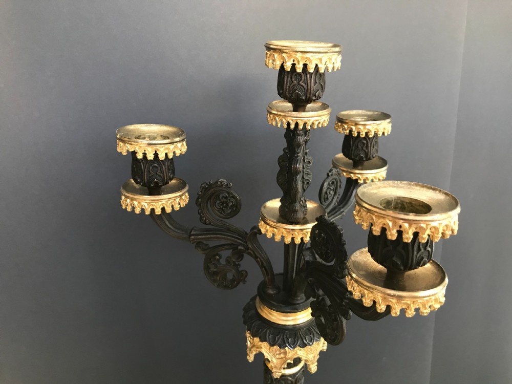 Stunning pair of French Charles X period 4 light bronze and ormolu candelabra circa 1830 View IX