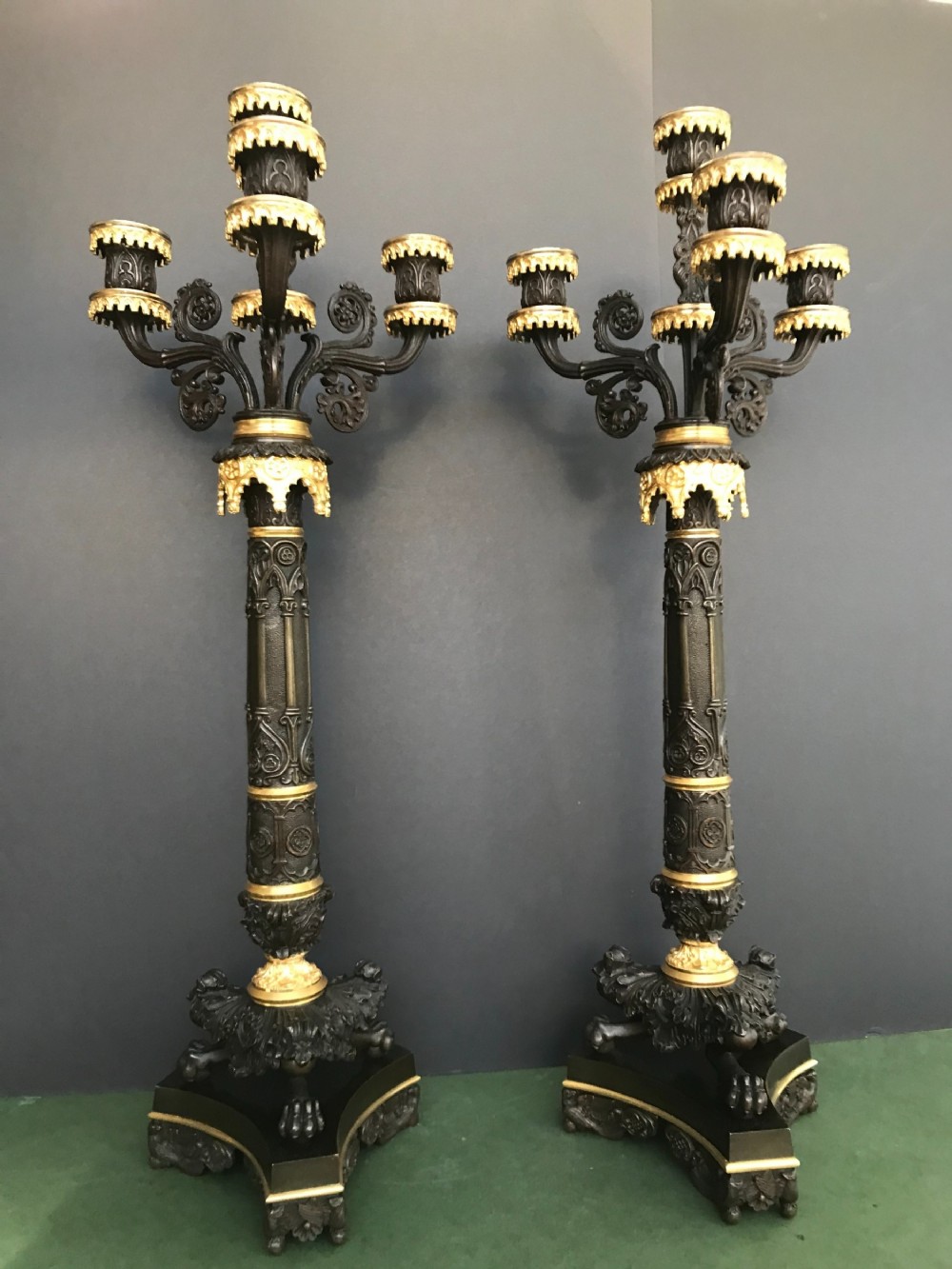 Stunning pair of French Charles X period 4 light bronze and ormolu candelabra circa 1830