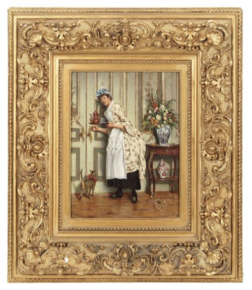 Stephen Samuel Lewin (British, 1848-1909) Original Signed Oil Painting "Tea Time" Country House Interior, Fabulous Condition