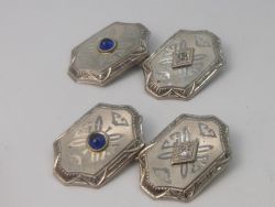 PAIR OF ART DECO WHITE GOLD SAPPHIRE AND DIAMOND CUFFLINKS