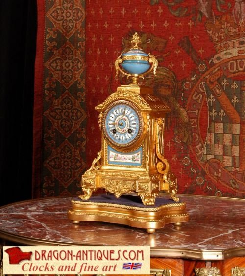 Japy Freres Sevres Porcelain and Gilt Metal Boudoir Clock. 
