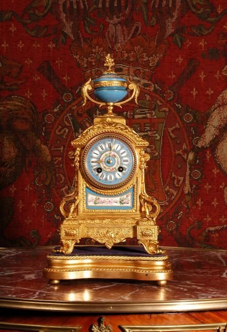 fig 1. Japy Freres Sevres porcelain and Gilt Metal Boudoir Clock.
