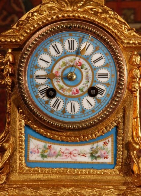 fig 3. Japy Freres Sevres porcelain and Gilt Metal Boudoir Clock.