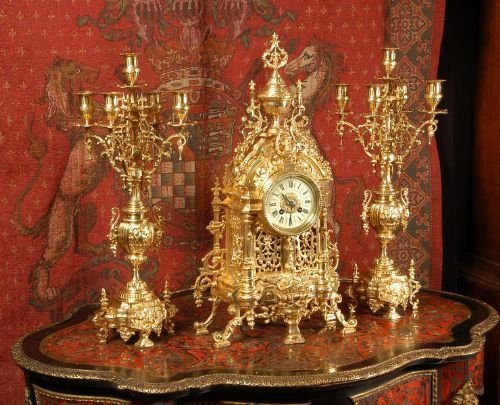 fig 1. Large and Stunning Gilt Brass Clock Set
by A. D. Mougin.