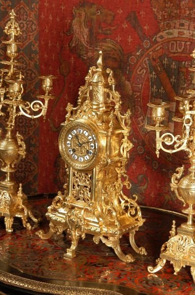 fig 2. Stunning Antique French Brass Clock Set.