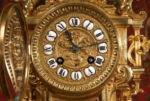 fig 3. Stunning Antique French Brass Clock Set.
