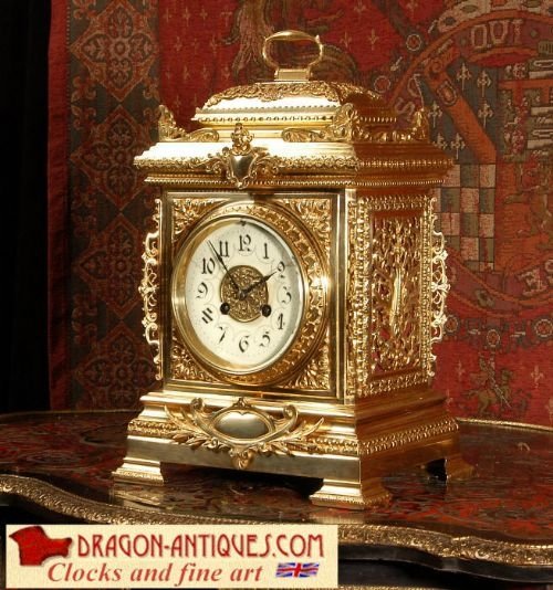 ***Sold***  Large Brass Cased Table Clock
by Fritz Marti. 
