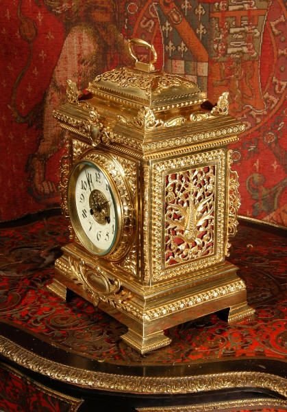 fig 1. ***SOLD***  Large Brass Cased Table Clock
by Fritz Marti. 
