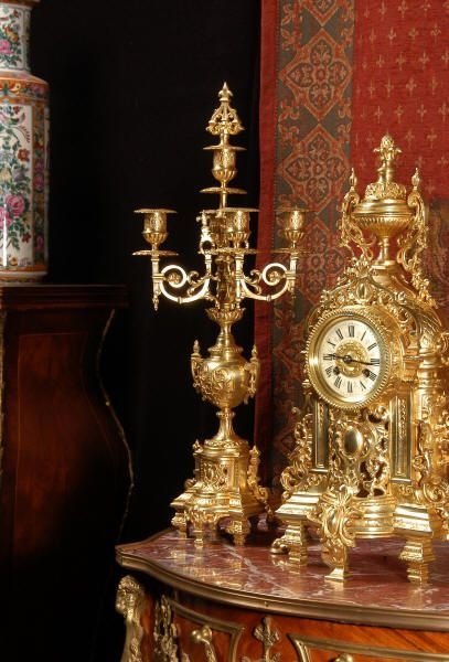 fig 3. Stunning Antique French Gilt Brass Clock Set.