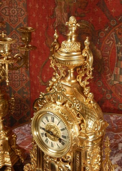 fig 2. Stunning Antique French Gilt Brass Clock Set.