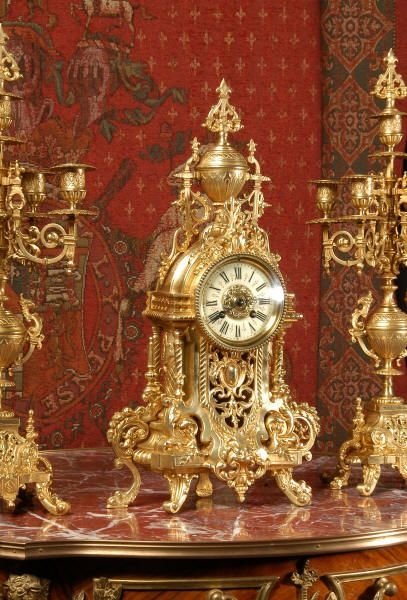 fig 2. Stunning Antique French Brass Clock Set.