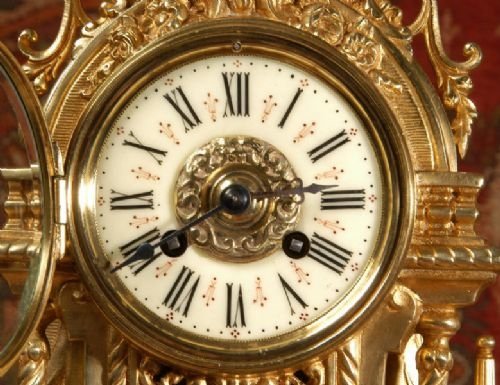 fig 3. Stunning Antique French Brass Clock Set.
