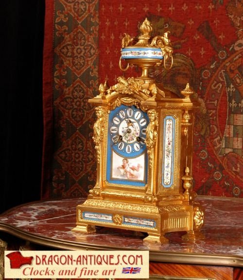 *** Sold *** Antique French Sevres Porcelain & Gilt Metal Boudoir Clock.