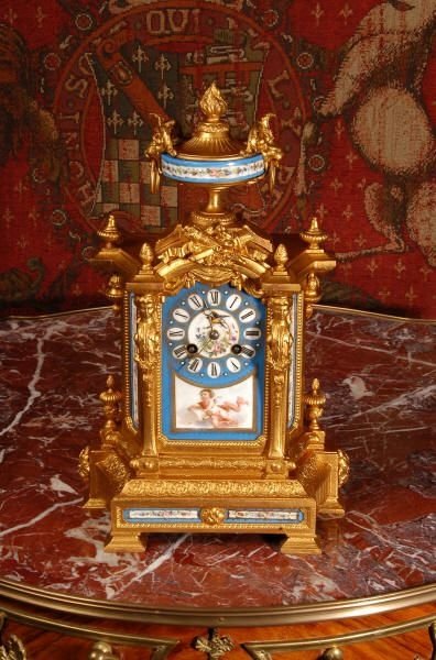 fig 1. *** SOLD *** Antique French Sevres Porcelain & Gilt Metal Boudoir Clock.