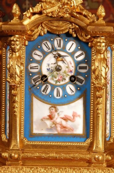 fig 2. *** SOLD *** Antique French Sevres Porcelain & Gilt Metal Boudoir Clock.