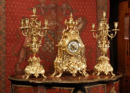 fig 1. Large and Stunning Antiqe French Gilt Brass Clock Set
by Samuel Marti