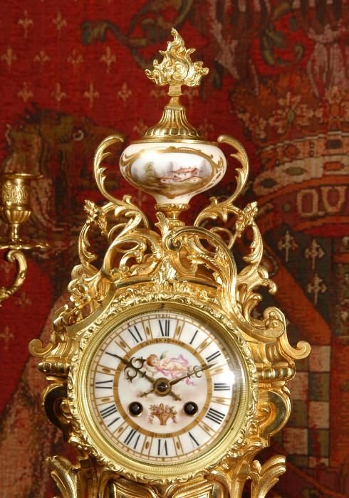 fig 2. Stunning Sevres Porcelain and Gilt Brass Clock Set.