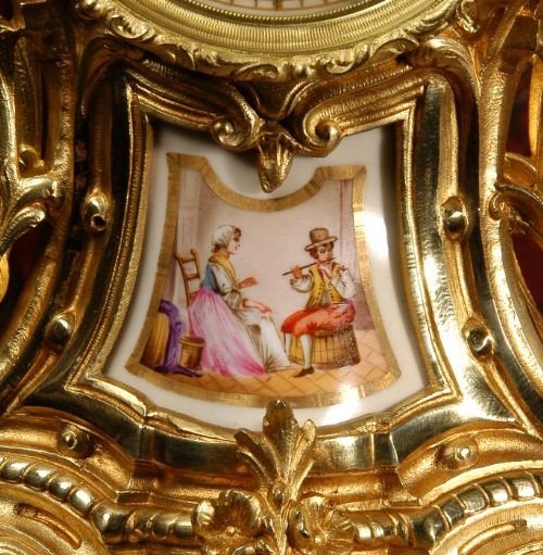 fig 3. Stunning Sevres Porcelain and Gilt Brass Clock Set.