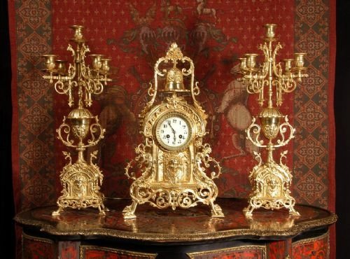 fig 1. Japy Freres Large Antique French Gothic Clock Set