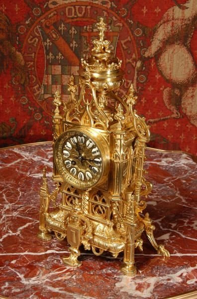 fig 1. Superb Antique French Gilt Brass Gothic Clock
