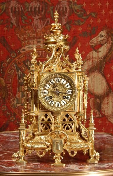 fig 2. Superb Antique French Gilt Brass Gothic Clock