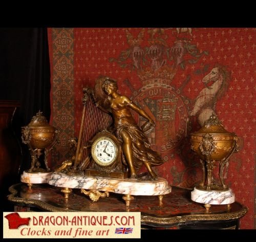 Duo D'amour, Large Antique French Clock Set 
By Hippolyte François Moreau (1832-1927)
