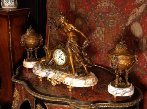 fig 3. Duo D'Amour, Large Antique French Clock Set
by Hippolyte François Moreau (1832-1927)