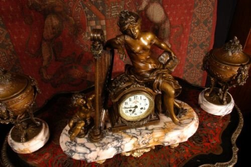 fig 4. Duo D'Amour, Large Antique French Clock Set
by Hippolyte François Moreau (1832-1927)