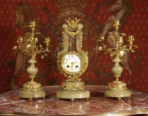 fig 1. Beautiful Boudoir Lyre Clock Set
by A. D. Mougin.