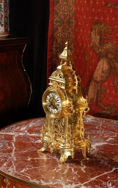 fig 2. Antique French Gilt Brass Gothic Clock, Circa 1880