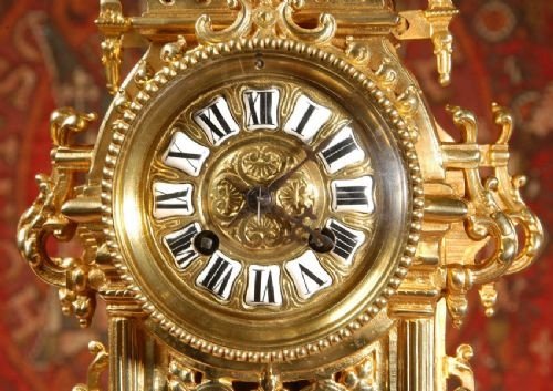 fig 3. Antique French Gilt Brass Gothic Clock, Circa 1880