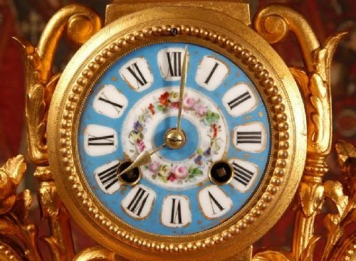 fig 3. Sevres Porcelain and Gilt Metal Boudoir Clock.
by Japy Freres
Sevres Porcelain and Gilt Metal Boudoir Clock.
by Japy Freres